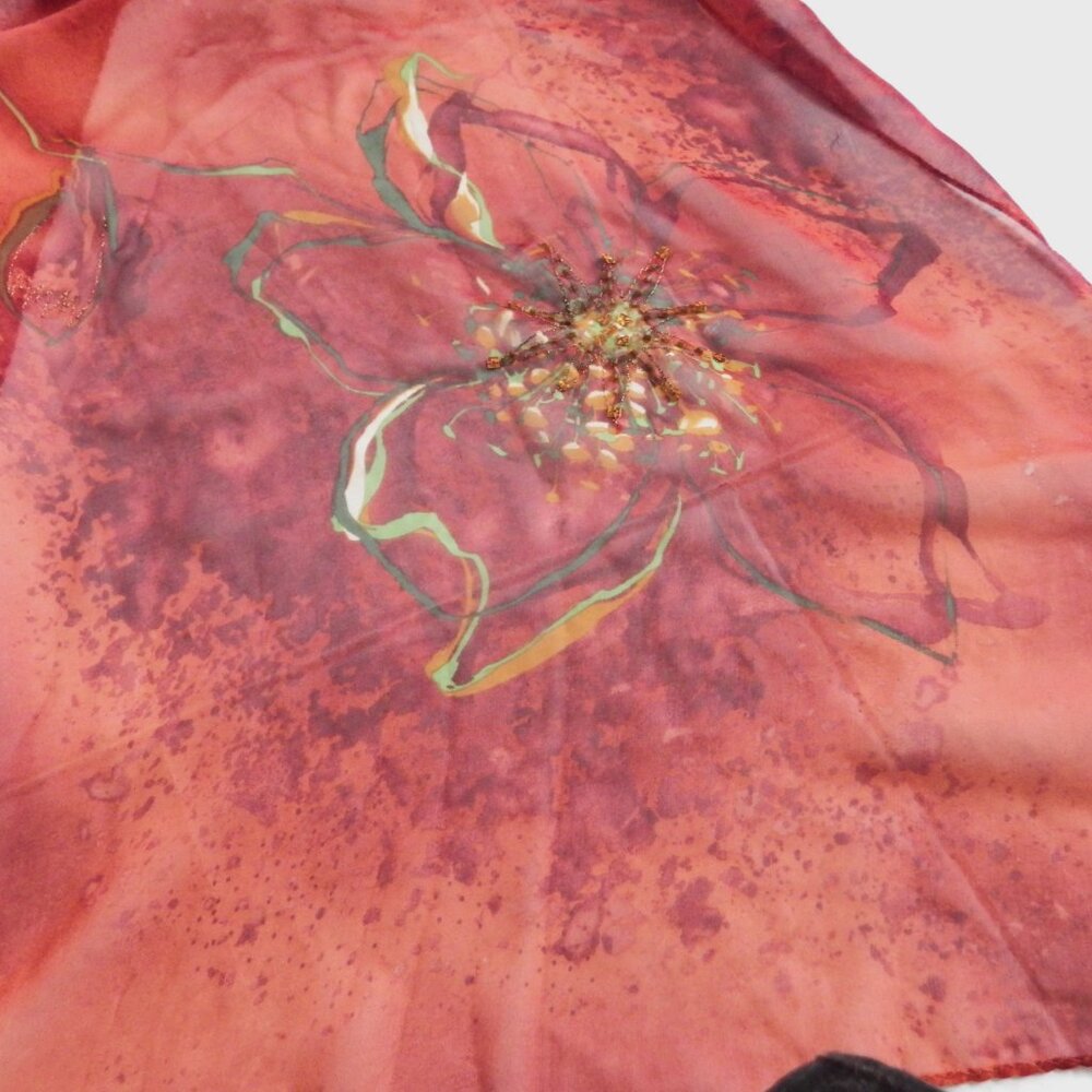 Large Rectangular Scarf/ Wrap/ Dark reddish Orang… - image 3